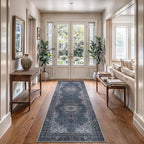 Bloom Rugs Washable Non-Slip 12 ft Runner - Dark Teal Traditional Medallion Runner for Entryway, Hallway, Bathroom, and Kitchen - Exact Size: 2.5' x 12'