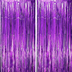 2 Pack Purple Tinsel Foil Fringe Curtains, Purple Party Decorations, Metallic Tinsel Party Streamers Backdrop for Halloween Mermaid Bachelorette Graduation Party Decorations