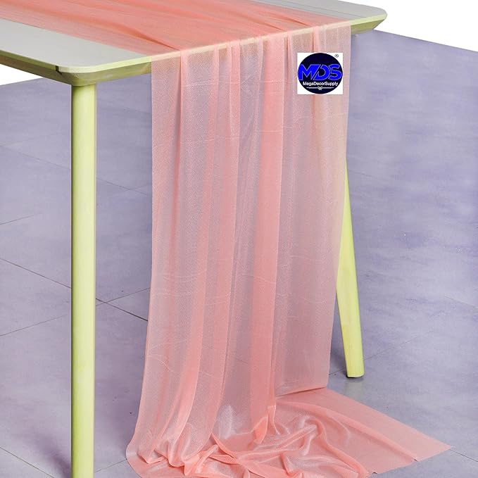 MDS 2 Pack 14ft Chiffon Table Runner 29 x 170 Inches Sheer Wedding Runner Romantic Rustic Table Runner for Wedding Decorations, Birthday Parties, Bridal Shower Party Arch Decor - Peach