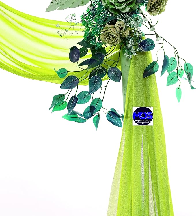MDS Halloween Chiffon Draping Fabric - 2 Panel, 30" Wide x 75ft Long - Sheer Spooky Arbor & Canopy Drapery for Haunted House Backdrops, Party Ceilings, DIY Costumes & Themed Events - Parrot Green