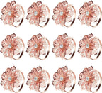 KPOSIYA Hollow Out Flower Napkin Ring Holder Metal Napkin Rings Set of 20 for Wedding Party Holiday Banquet Christmas Dinner Delicate Serviette Buckles Decor Favor (20, Flower-Rose Gold)