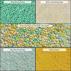 Confect Cake Sprinkles Mix Pack of 5 – Sky Blue, Yellow & White – Pearl Dragees, Jimmies, Sparkling Sugar – Baking Decorations for Cakes, Cupcakes, Cookies & Desserts- Vegan, Gluten-Free, Nut-Free, Soy-Free, Dairy-Free, Palm Oil-Free- 5 Oz