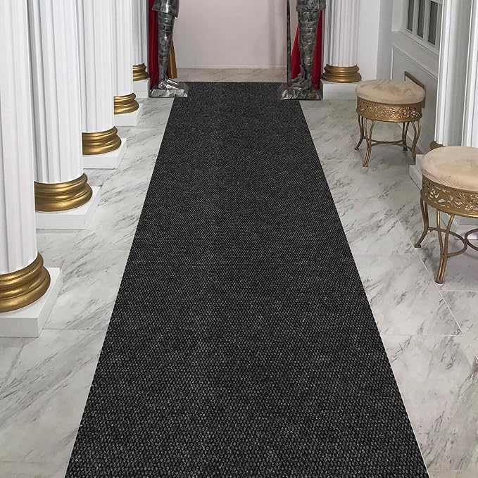 Ottomanson Commercial Scrape Rib Entry Mat – Heavy Duty Ribbed Floor Mat for High Traffic – Non Slip Rubber Back, Waterproof – Indoor Outdoor Use for Offices, Schools, Lobbies, 2'7" x 12', Black