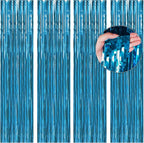 BTSD-home Aquamarine Foil Fringe Curtain, Metallic Photo Booth Backdrop Tinsel Door Curtains for Wedding Birthday Bridal Shower Baby Shower Bachelorette Christmas Party Decorations(4 Pack, 8ft x 3ft)
