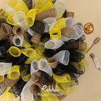 Ribbli 2 Rolls Black Mesh Ribbon,10 inch x 30 feet(10Yard) Each Roll,Metallic Black with Foil,Halloween Ribbon for Wreath Swags and Decorating