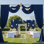 PartyVillage 50ft×15ft Navy Blue Backdrop Curtain for Wedding Parties, 10 Panels Wrinkle Free 15 FT Long Polyester Photo Backdrop Drapes Back Drop Cloth for Birthday Photography Background