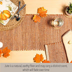 Chardin home Natural Jute Table Runner 13x72 Inch – Vintage Boho Rustic Table Decor – Handwoven Table Runner in Natural Jute and Rust Orange – Farmhouse Dining or Console Table Accent