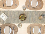 Chardin Home Natural Jute Table Runner 13x72 Inch – Vintage Boho Rustic Table Decor – Handwoven Table Runner in Natural Jute and Green – Farmhouse Dining or Console Table Accent