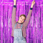 2 Pack Purple Tinsel Foil Fringe Curtains, Purple Party Decorations, Metallic Tinsel Party Streamers Backdrop for Halloween Mermaid Bachelorette Graduation Party Decorations
