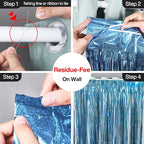PartyWoo Foil Fringe Curtains Blue, 2 pcs 3.3x6.6 ft Blue Streamers, Fringe Backdrop, Tinsel Backdrop, Tinsel Curtain, Metallic Door Shimmer, Birthday Party Streamers, Photobooth