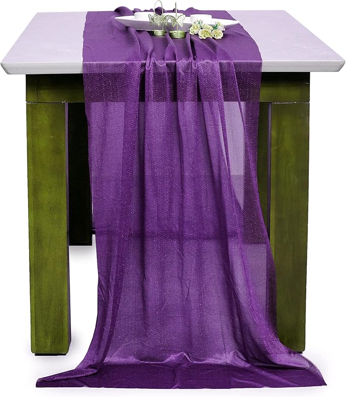 MDS Halloween Chiffon Table Runner - 12 Pack, 29 x 170 Inches, 14ft Each - Sheer Spooky Table Runners for Haunted House Parties, Trick-or-Treat Tables, Witchy Décor, Wedding & Events - Cadbury Purple