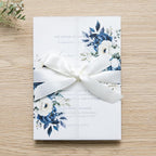 PONATIA 50PCS Vellum Jackets for 5x7 Invitation Cards- 135GSM Dusty Blue Flowers Vellum Sleeves, Wedding Invitations Wraps - Transparent Christmas Gift Cards Jackets