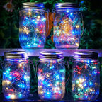 SunKite Solar Mason Jar Lights, 12 Pack 30 LED Waterproof Fairy Firefly Jar Lids String Lights with Hangers(NO Jars), Patio Yard Garden Wedding Decoration - Multicolored2