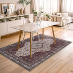 Bloom Rugs Washable Non-Slip 4' x 6' Rug - Red/Green/Cream Traditional Medallion Area Rug for Living Room, Bedroom, Dining Room, and Kitchen - Exact Size: 4' x 6'