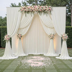 50ftx14FT Wrinkle Free Ivory Backdrop Curtain, 10 Panels 14FT Height Ivory Wedding Backdrop Drapes, Silky Polyester Back Drop Cloth for Birthday Photography Background Party Backdrop Draping