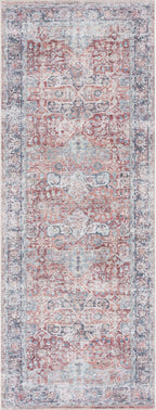 Bloom Rugs Caria Washable Non-Slip 12 ft Runner - Brick/Dark Blue Traditional Runner for Entryway, Hallway, Bathroom, and Kitchen - Exact Size: 2'6" x 12'