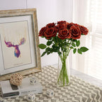 Artificial Rose 10pcs Open Flower Bouquet Faux Rose Stems for Wedding Arrangement, Bridal Bouquet, Centerpiece, Fake Faux Silk Flowers (Burnt Orange)