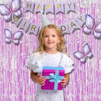 BRAVESHINE Clear Purple Party Decorations Iridescent Foil Curtain - 2 Pack 3.2 x 6.5 ft Holographic Tinsel Backdrop Party Streamers Curtains for Birthdays Valentine’s Bachelorette Bridal Shower Decor