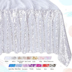 QueenDream Sequin Tablecloth Silver Rectangle Table Cloth - 50x80 Inch Glitter Fabric Overlay for Birthday Wedding Party