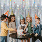 2 Pack Silver Glitter Backdrop Party Decorations Tinsel Streamers Foil Fringe Curtains Shimmer Wall Backdrop Christmas Birthday Bachelorette Party Wedding Decor Supplies