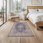 Bloom Rugs Washable Non-Slip 3' x 5' Rug - Dark Blue/Beige Traditional Medallion Area Rug for Living Room, Bedroom, Dining Room, and Kitchen - Exact Size: 3' x 5'