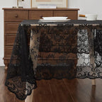LinenZone Black Rectangle Tablecloth for Rustic Vintage Decor. Sheer Lace Tablecloth Works Great As Wedding Tablecloth, Thanksgiving Tablecloth or Baby Shower Tablecloth (Mia TC 54 x 72, Black)