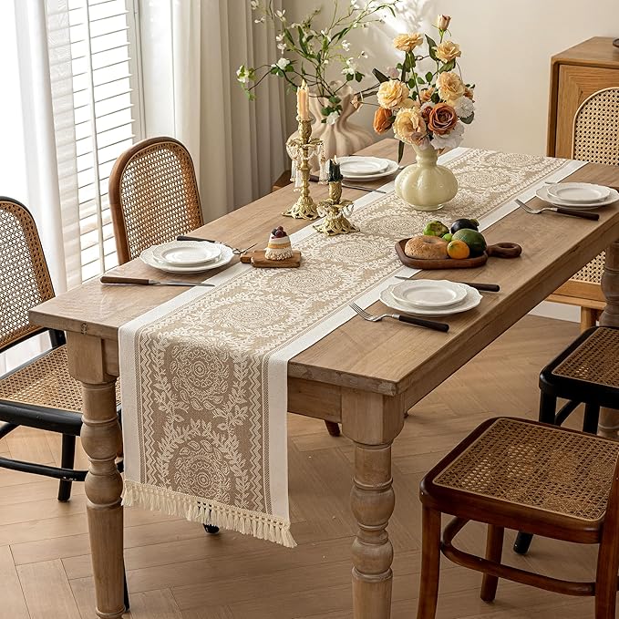 Table Runners 72 Inches Long Waterproof Boho Table Runner with Tassel Fringe,Table Runner for Party Coffee Table