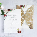 20Pcs Gold Glitter Laser Cut Invitation Cards With Blank Inner Sheets for Wedding Cards Bridal Shower Engagement Quinceanera Invitation (No Envelopes)