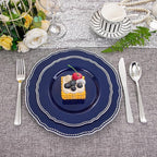 Hioasis 60pcs Blue Plastic Plates - Blue and Silver Disposable Dinnerware with Gold Rim, Heavy-duty, 10.25 inch, Dinner Plates for Party & Wedding