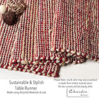 Chardin home Natural Jute Table Runner 13x108 Inch – Vintage Boho Rustic Table Decor – Handwoven Long Table Runner in Natural Jute and Red – Farmhouse Dining or Console Table Accent