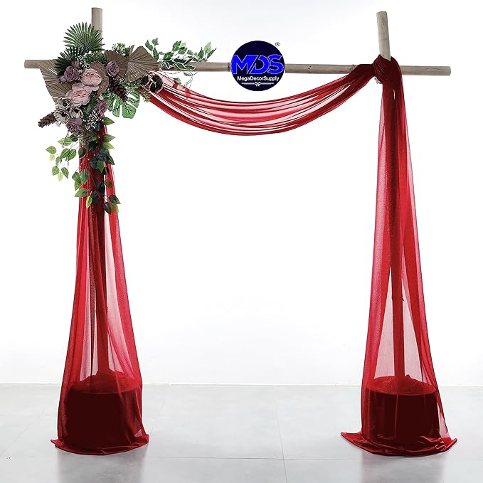 MDS Halloween Chiffon Draping Fabric - 1 Panel, 30" Wide x 20ft Long - Sheer Spooky Arbor & Canopy Drapery for Haunted House Backdrops, Party Ceilings, DIY Costumes & Themed Events - Apple Red