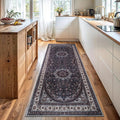Bloom Rugs Washable Non-Slip 12 ft Runner - Navy Traditional Medallion Runner for Entryway, Hallway, Bathroom, and Kitchen - Exact Size: 2.5' x 12'
