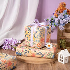 RUSPEPA Kraft Floral Wrapping Paper Roll for Girls Women, Mini Roll, Garden Flower Design, Wildflower Kraft Gift Wrap for Birthday, Spring, Summer, Mother's Day, Bridal Shower, 17 Inches x 9.8 Feet