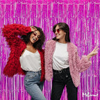4 Pack Fuchsia Fringe Curtain Backdrop, 3.2Ft x 6.6Ft Metallic Tinsel Foil Fringe Streamers Curtains Background for Photo Booth Birthday Wedding Baby Shower Party Thanksgiving Christmas Decorations