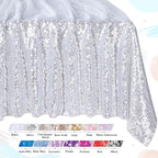 QueenDream Sequin Tablecloth 60x102 Inch Silver Tablecloth Christmas Glitter Tablecloth 6ft for Baby Shower Party Christmas Decorations
