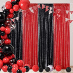 Poise3EHome 2Pcs 2Ft x 8Ft Red Sequin Backdrop Curtains, Glitter Photography Background, Sequence Xmas Thanksgiving Backdrop