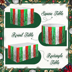 2 Pack Christmas Table Skirts, 29x108" Red & Silver & Green Metallic Foil Tinsel Fringe Table Skirts for Rectangle Tables Streamer Curtain Backdrop, Party Decoration for Xmas Birthday Wedding Holiday
