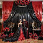 Black Satin Backdrop Curtains 2 Panels - Glitter Photo Drapes for Baby Shower, 10x10FT Shimmer Back Drop Cloth, Wrinkle Free for Birthday Party Prom Wedding Photoshoot Background