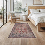 Bloom Rugs Washable Non-Slip 3' x 5' Rug - Terracotta/Blue Traditional Medallion Area Rug for Living Room, Bedroom, Dining Room, and Kitchen - Exact Size: 3' x 5'