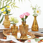 Vintage Small Glass Vases Set of 10,Mini Bud Vases for Flowers,Amber Glass Vases for Centerpieces,Wedding Decorations,Home Table Flower Decor (Amber)