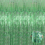 6 Pack Light Green Foil Fringe Curtain Backdrop, 3.28Ft x 8.2Ft Metallic Tinsel Foil Fringe Streamer Curtains for Photo Booth, Valentine's Day, Christmas Day, New Year, Wedding Party Decorations