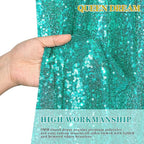 Backdrop Curtains for Mermaid Party Decor - 4 Panels 2FT x 8FT Lake Green Sequin Background Drapes for Wedding Bridal Birthday Party