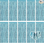 10 Pack Blue Backdrop Curtain 3.2ft x 8.2ft Metallic Tinsel Foil Fringe Curtains Photo Booth Background for Birthday Party Decoration Baby Shower Engagement Wedding Christmas Decoration (Blue)