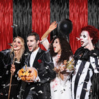 2 Pack Backdrop Curtains, 3.28 FT x 7.05 FT Black and Red Party Decor, Metallic Party Streamer Tinsel Foil Fringe Curtains, Foil Curtains Backdrop Halloween Decorations Party Supplies