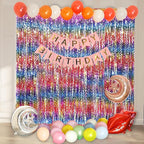 4 Pack Wavy Rainbow Foil Fringe Curtain | 3.3x6.6ft Colorful Tinsel Metallic Streamers Holiday Photo Booth Props Backdrop for Engagement Bridal Shower Unicorn Party Decorations