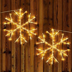 Fudios Lighted Snowflake LED Warm White Battery Operated with Timer 70L Fairy Lights 14in for Christmas Wall Window Winter Decoration Indoor Outdoor use