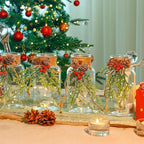 Set of 6 Xmas Decor Vases Christmas Centerpieces for Tables Farmhouse Holiday Table Decor Clear Glass Vases with Twine Ties for Christmas Decorations