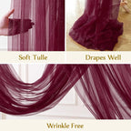 Wedding Arch Draping Fabric Backdrop 2 Panel 30" x 19Ft Burgundy Drapes Curtains for Wedding Reception Sheer Tulle Backdrop Curtain for Ceremony Birthday Party Baby Shower Arbor Ceiling Decorations