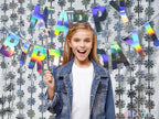 GREATRIL Silver Blue Snowflake Fringe Curtain Winter Onederland Streamers Backdrop with Sparkling Snowflake for Christmas Birthdays Party Decoration -3.2ft x 6.5ft - 2 Pack