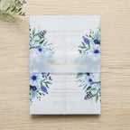 PONATIA 50 PCS Vellum Jackets for 5x7 Invitation Cards - 135GSM Royal Blue Flowers Vellum Sleeves, Transparent Gift Card Jackets